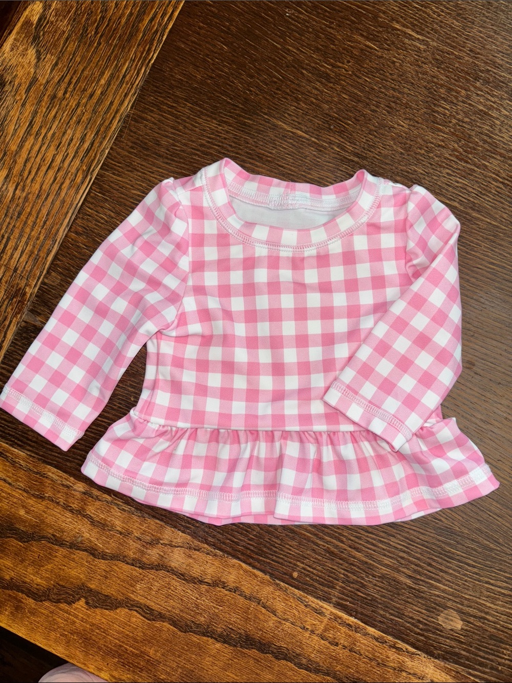 NWOT Janie and Jack Pink and White Gingham Baby Swim Rashguard 0-3mo